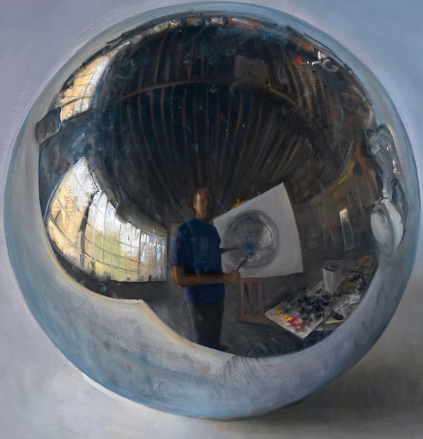 Duane Keiser self-portrait reflected in a mirrorball